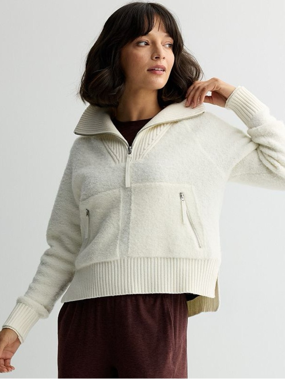 FLX Wool Blend Cozy Quarter-Zip Cream Pullover Sweater XXL